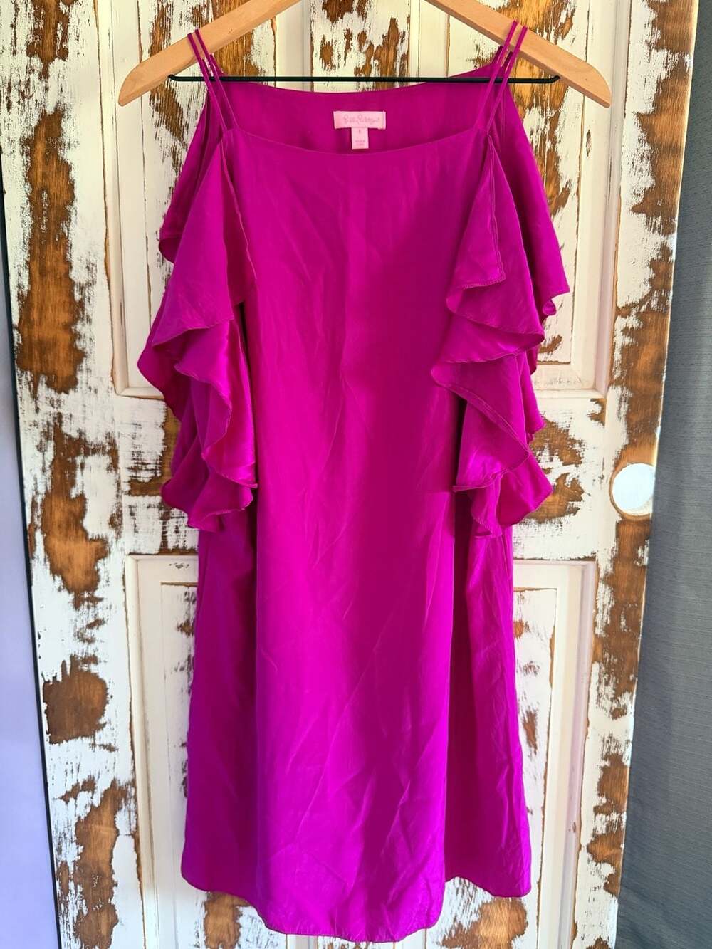 Lilly Pulitzer Women's Silk Cold Shoulder Ruffle Dress Barbiecore Wedding Guest
